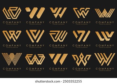 colección Abstractas con letras W diseño de logotipo. Logotipo de diseño creativo W con color dorado.
