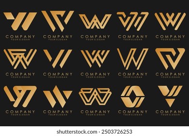 colección Abstractas con letras W diseño de logotipo. Logotipo de diseño creativo W con color dorado.