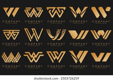 Abstract collection with letters W logo design. creative design logotype W with gold color.