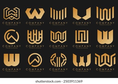 Abstract collection with letters W logo design. creative design logotype W with gold color.