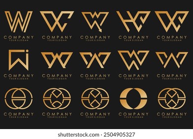 Abstract collection with letters W logo design. creative design logotype W with gold color.