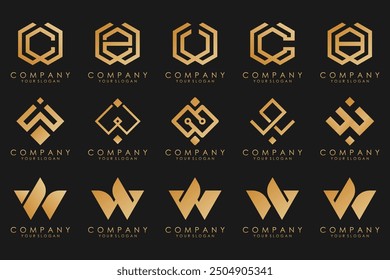 Abstract collection with letters W logo design. creative design logotype W with gold color.