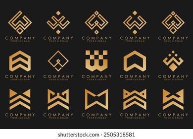 Abstract collection with letters W logo design. creative design logotype W with gold color.