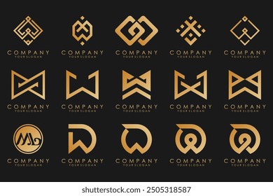colección Abstractas con letras W diseño de logotipo. Logotipo de diseño creativo W con color dorado.