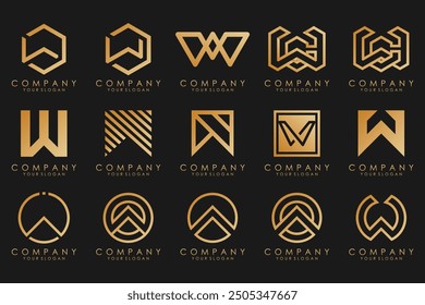 colección Abstractas con letras W diseño de logotipo. Logotipo de diseño creativo W con color dorado.