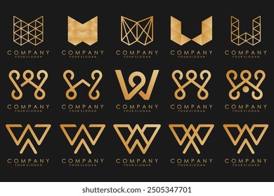 colección Abstractas con letras W diseño de logotipo. Logotipo de diseño creativo W con color dorado.