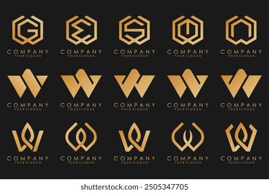 colección Abstractas con letras W diseño de logotipo. Logotipo de diseño creativo W con color dorado.
