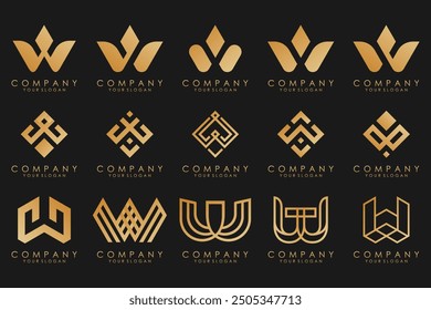 colección Abstractas con letras W diseño de logotipo. Logotipo de diseño creativo W con color dorado.