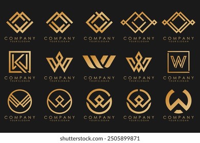 Abstract collection with letters W logo design. creative design logotype W with gold color.