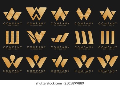 Abstract collection with letters W logo design. creative design logotype W with gold color.