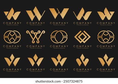 colección Abstractas con letras W diseño de logotipo. Logotipo de diseño creativo W con color dorado.