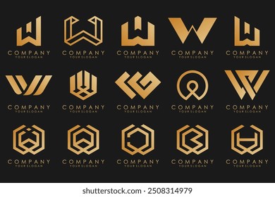 Abstract collection with letters W logo design. creative design logotype W with gold color.