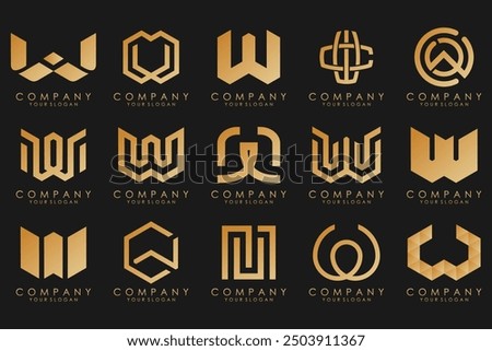 Abstract collection with letters W logo design. creative design logotype W with gold color.