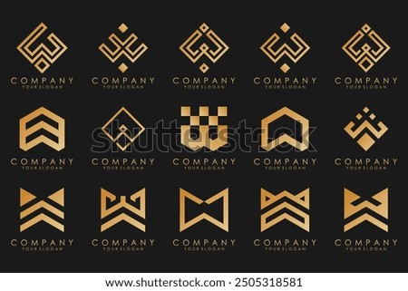 Abstract collection with letters W logo design. creative design logotype W with gold color.