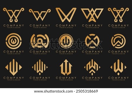 Abstract collection with letters W logo design. creative design logotype W with gold color.