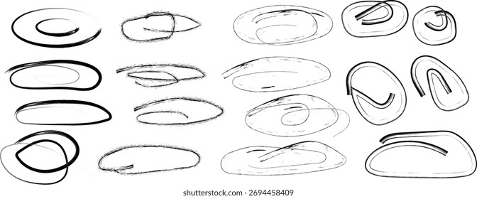 Abstract collection of minimalist sketch elements in black and white design