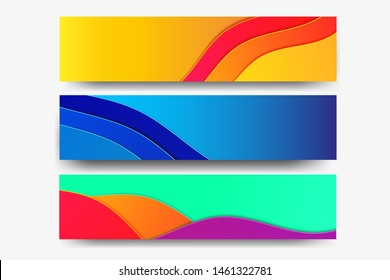 Abstract collection modern wave with yellow, blue, orange, green color. Graphic corporate business banner, poster, card. Advertising  layout template flat design element. Vector illustration