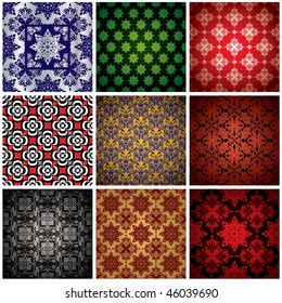 Abstract collection of nine seamless wallpaper background patterns