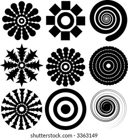 abstract collection of nine shapes in a circular design