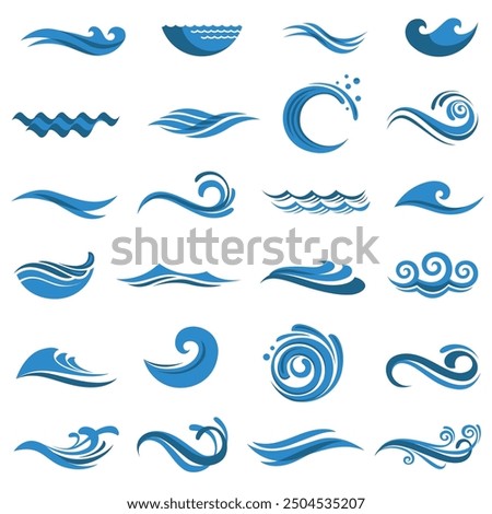 abstract collection of sea waves icons isolated on white background