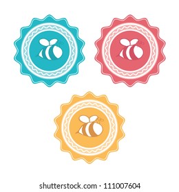 Abstract collection of signs labels with bee silhouette, baby labels concept, honey industry concept, vector illustration