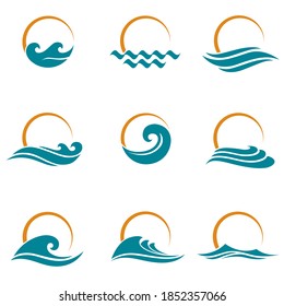 abstract collection of sun and sea icons isolated on white background