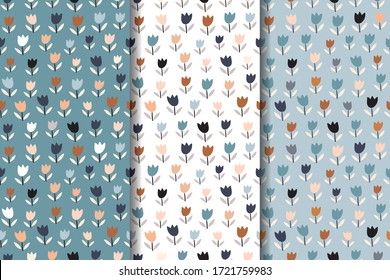 Abstract collection with three floral seamless patterns