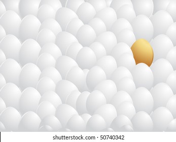 abstract collection of white egg background with isolated golden egg
