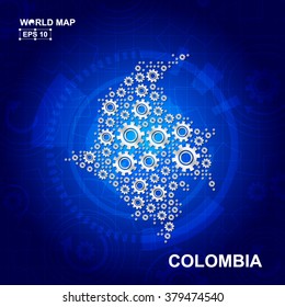 Abstract Colombia gear map. Vector design