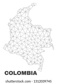 Abstract Colombia map isolated on a white background. Triangular mesh model in black color of Colombia map. Polygonal geographic scheme designed for political illustrations.