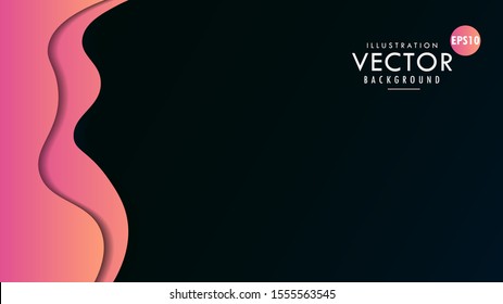 Abstract Color 3D Minimal Paper Cut Wavy Liquid Art Illustration Background Wallpaper, Vector Design With Side Space. Eps10