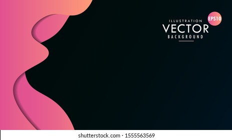 Abstract Color 3D Minimal Paper Cut Wavy Liquid Art Illustration Background Wallpaper, Vector Design With Side Space. Eps10