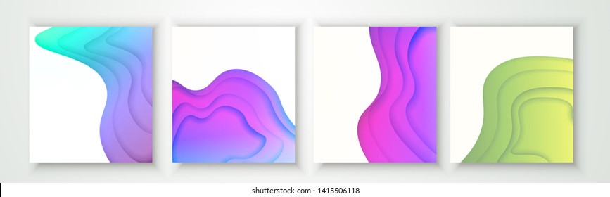 Abstract color 3d paper art illustration set. Contrast soft colors. Vector design layout for banners presentations, flyers, posters and invitations. Eps10.