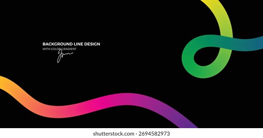 Abstract Color Background black with Dynamic Gradient Lines. Vector 3d Curve Ribbons. Mid Autumn Festival poster, banner, flyer, cover . Illustration design for cover, banner, flyer, card, ads.