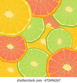 Abstract color background with citrus-fruit of grapefruit, orang