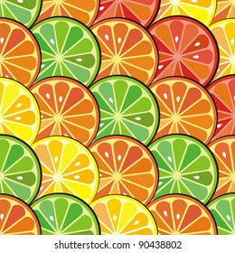 Abstract color background with citrus-fruit of grapefruit, orange and lemon slices. citrus  pattern. Vector Illustration