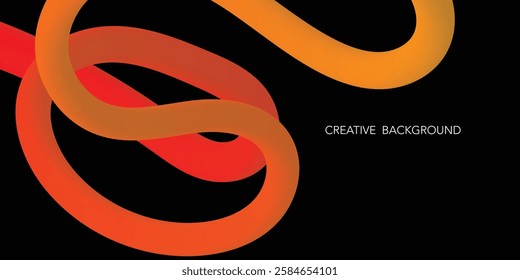 Abstract Color Background with Dynamic Gradient Lines. Vector 3D Curve Ribbons in black background. Wavy colorful Graphic Design