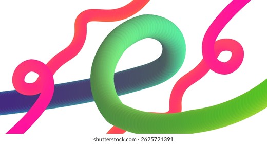 Abstract Color Background with Dynamic Gradient Lines. Vector 3d Curve Ribbons. Wavy Rainbow Graphic Design