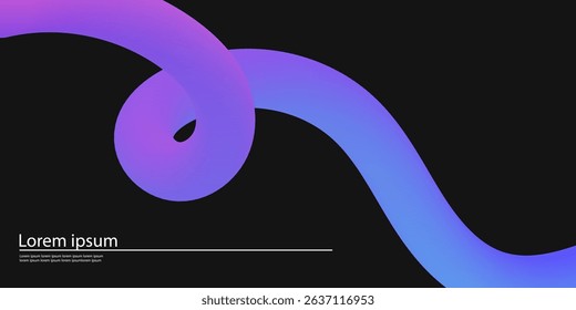 Abstract Color Background with Dynamic Gradient Line. Vector 3D Curve Ribbons in black background. Wavy colorful Graphic Design