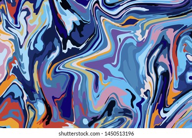 Abstract color background of multicolored liquid colors. Liquid marble texture, waves. Modern design of trendy colors. Vector illustration EPS 10.