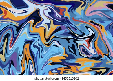 Abstract color background of multicolored liquid colors. Liquid marble texture, waves. Modern design of trendy colors. Vector illustration EPS 10.
