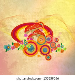 abstract color background with mushroom and rainbow