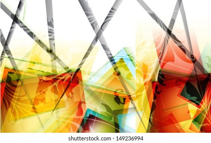 Abstract color background - unusual vector pattern made of intersecting geometric figures and lines