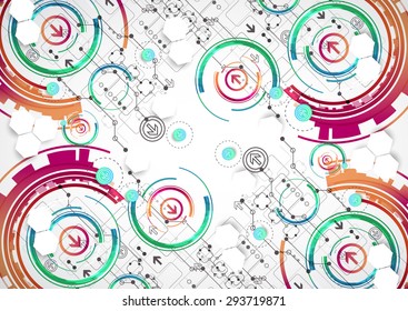 Abstract color background with various technological elements. Vector