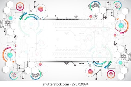 Abstract color background with various technological elements. Vector