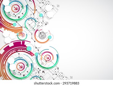 Abstract color background with various technological elements. Vector