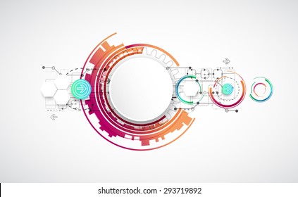 Abstract color background with various technological elements. Vector