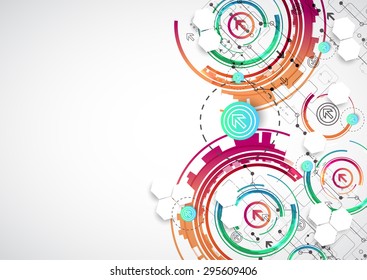 Abstract color background with various technological elements. Vector