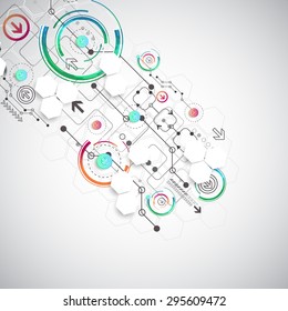 Abstract color background with various technological elements. Vector