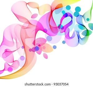 Abstract color background with wave and leaves, illustration, vector